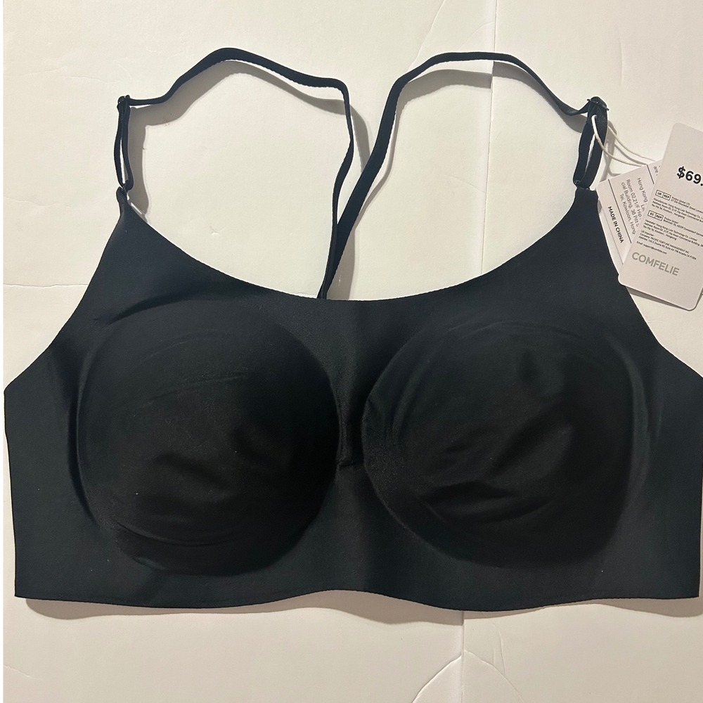Comfelie Wireless Seamless Bra Black XL Adjustable Straps Molded Cups NWT $69.99